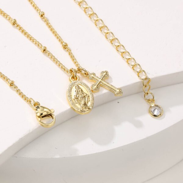 Women's 18K Gold Cross Virgin Mary Necklace - Image 3