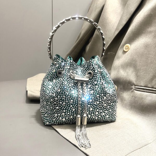 Women's Rhinestone Drawstring Crossbody Bucket Bag - Image 8