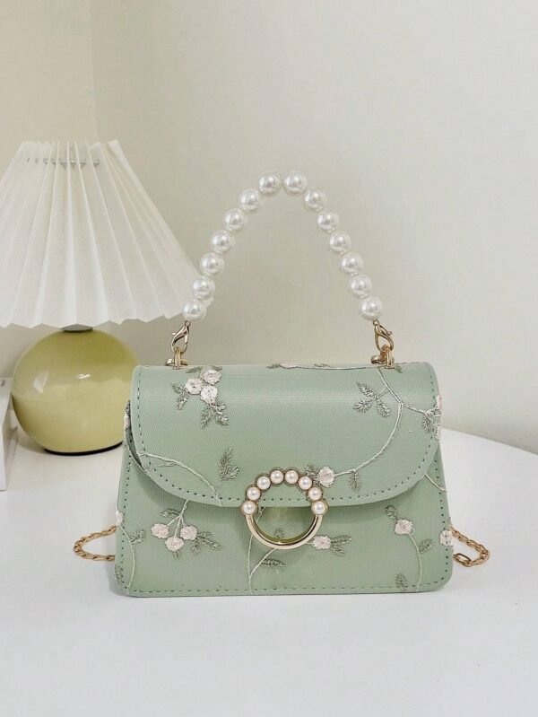 Women's Pearl Lace Chain Crossbody Square Bag - Image 3