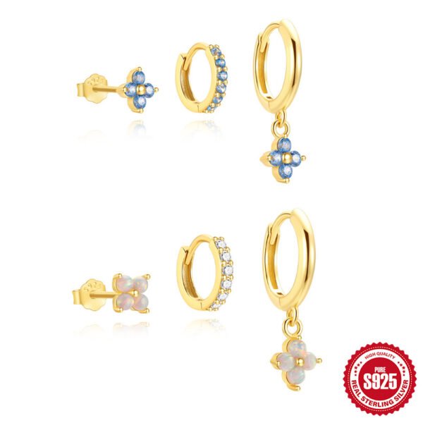 Women's S925 Silver Geometric Petal Diamond Earrings - Image 5