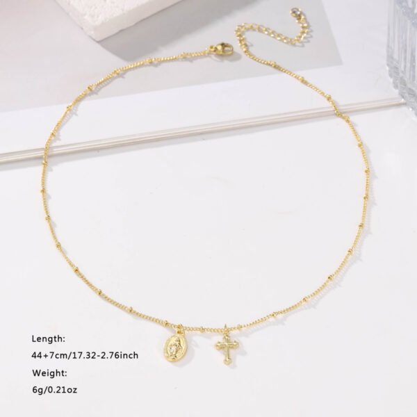 Women's 18K Gold Cross Virgin Mary Necklace - Image 5