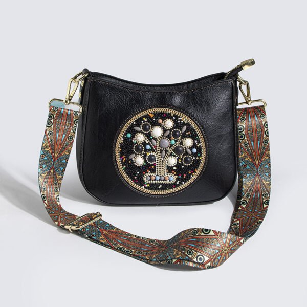 Ethnic Turquoise Bead Straw Bucket Tote Bag - Image 4