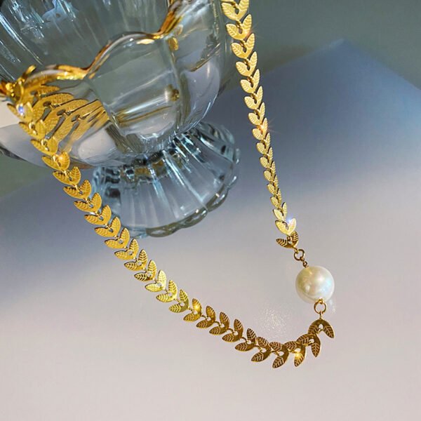 Short Wheat Pearl Necklace Golden Women's - Image 3