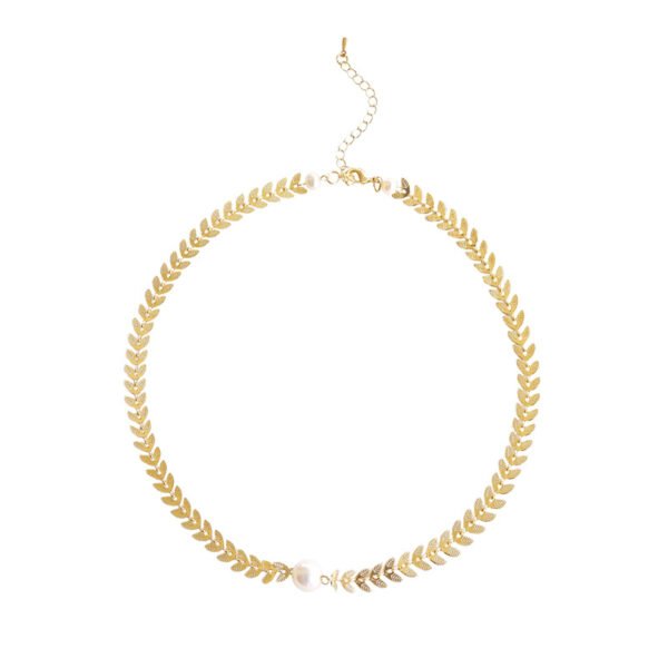 Short Wheat Pearl Necklace Golden Women's - Image 2