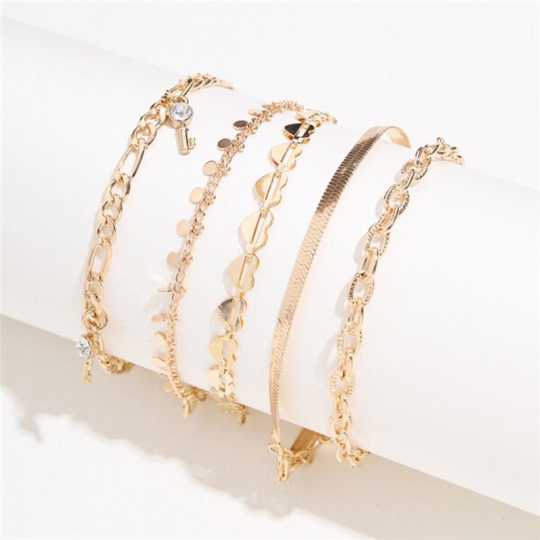 5 Pcs Women Fashion Gold Color Heart Crystal Key Anklets For Women Trendy Snake Chain Anklets For Women Foot Jewelry Gifts - Image 6