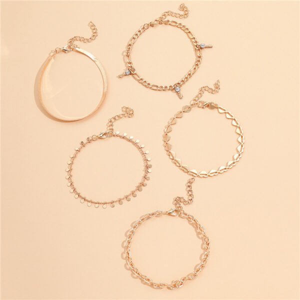 5 Pcs Women Fashion Gold Color Heart Crystal Key Anklets For Women Trendy Snake Chain Anklets For Women Foot Jewelry Gifts - Image 4