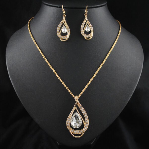 Double Drop Crystal Set Necklace Earrings - Image 3