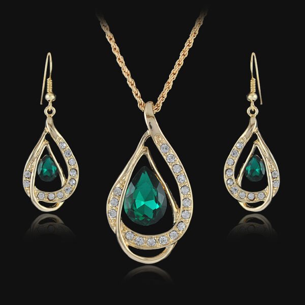 Double Drop Crystal Set Necklace Earrings - Image 4