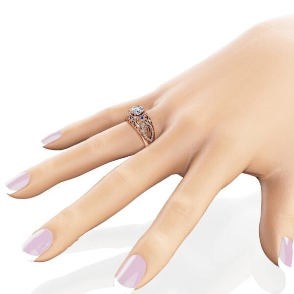 European And American Wish New Luxury Rose Gold Ladies Ring, Hollow Flower Inlaid Zircon Blue Gemstone Jewelry - Image 3