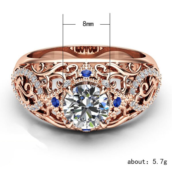 European And American Wish New Luxury Rose Gold Ladies Ring, Hollow Flower Inlaid Zircon Blue Gemstone Jewelry - Image 5