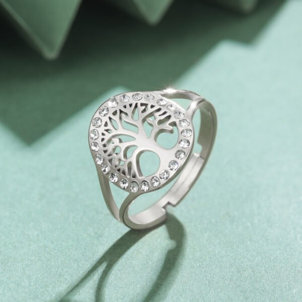 Unisex Hollow Tree Stainless Steel Open Ring - Image 3