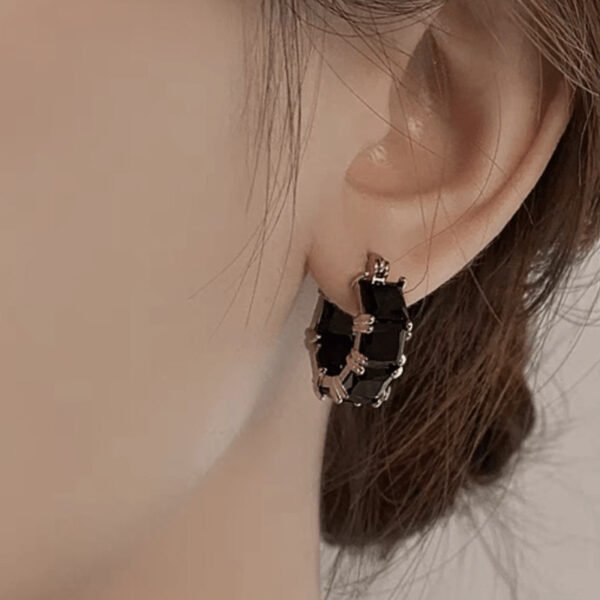 Women's Black Zircon Geometric Earrings - Image 2