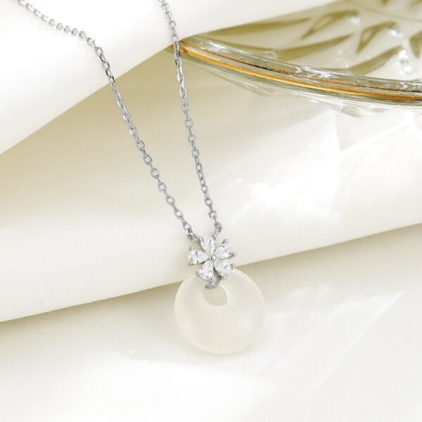 S925 Sterling Silver Chalcedony Peace Buckle Pendant Necklace for Women