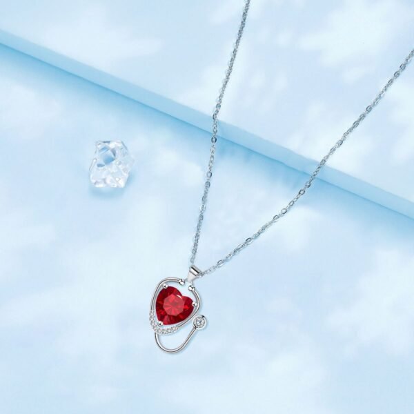 Women's Red Diamond Stethoscope Wing Necklace - Image 5