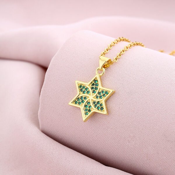 Six-pointed Emerald Zircon Pendant Necklace - Image 5