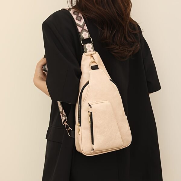 Diagonal Shoulder Bag PU Simple Texture Large Capacity Fashionable Commuting Women's Bag High-end Retro Chest Bag - Image 3