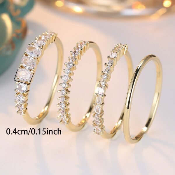 Unisex Zirconium Geometric Four-Piece Ring - Image 2