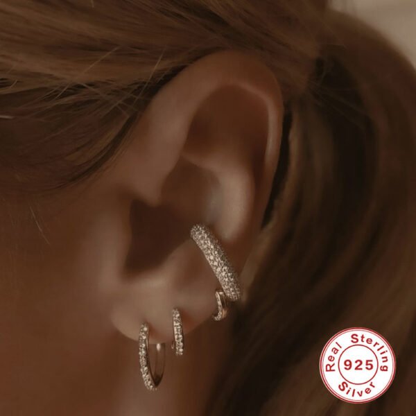 Women's S925 Silver Double Row Diamond Earrings - Image 9