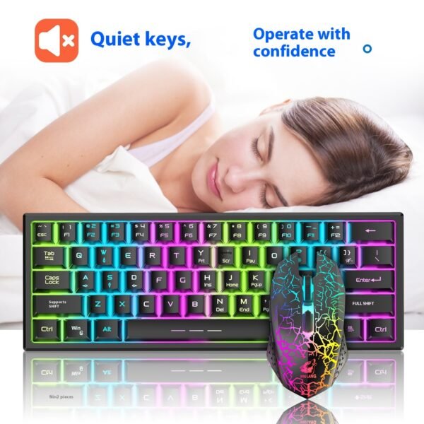 Free Wolf T61 Charging Wireless Keyboard And Mouse Set 61 Key Luminous Wireless Gaming Keyboard And Mouse Set Percent 60 - Image 6