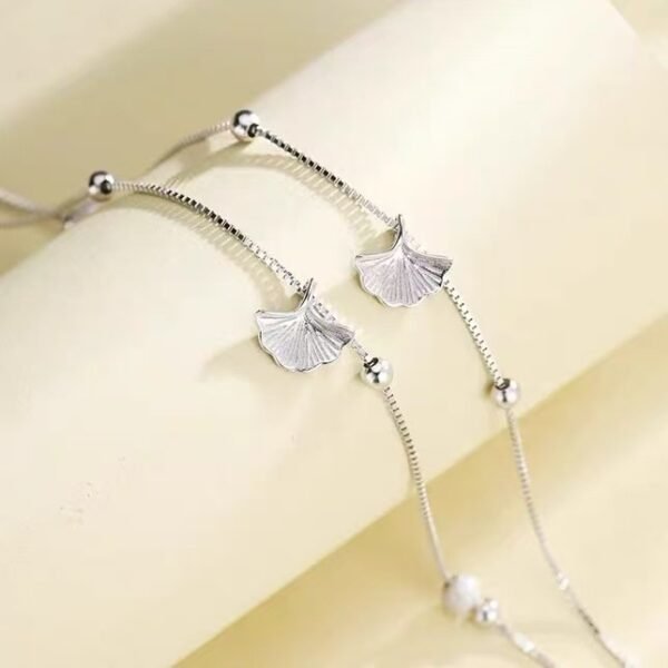 Silver Plated Ginkgo Leaf Anklet For Women - Image 5