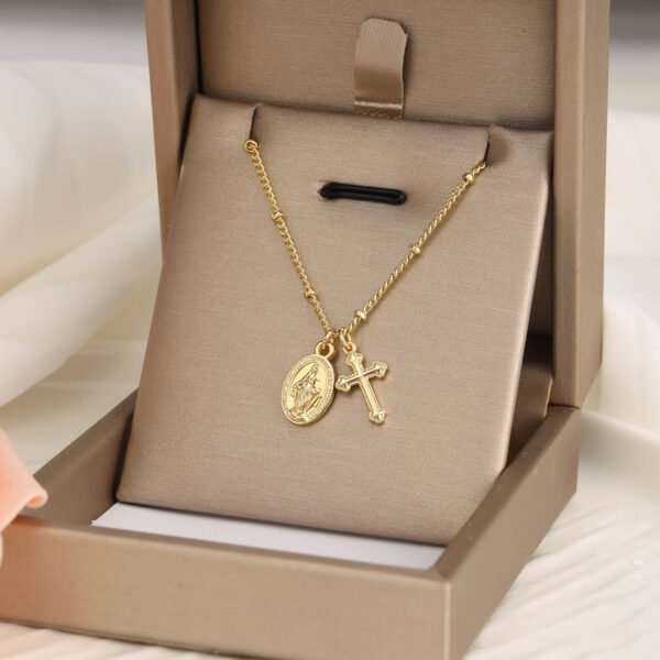 Women's 18K Gold Cross Virgin Mary Necklace - Image 4