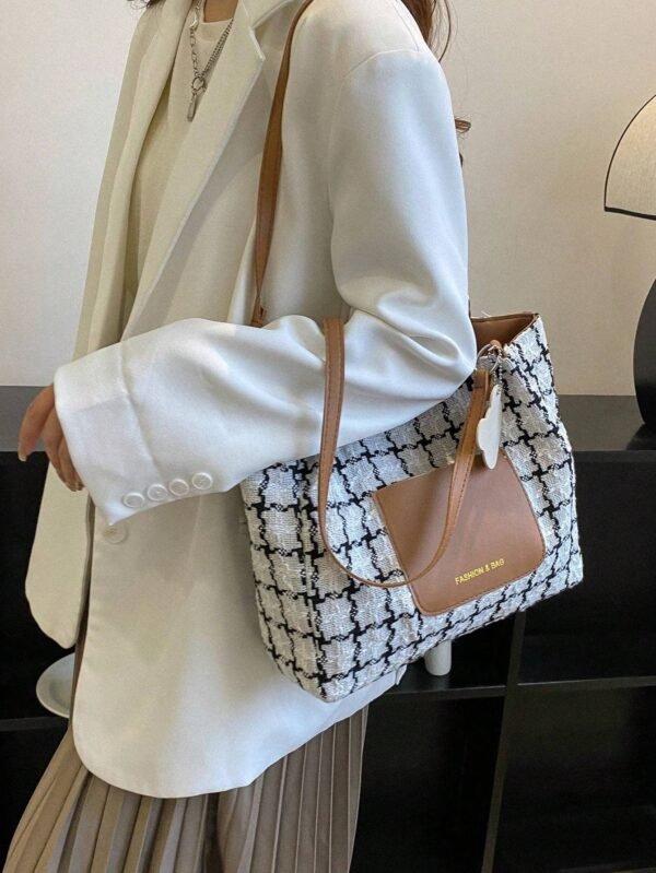 Women's Large Capacity Plaid Commuter Tote Bag - Image 7