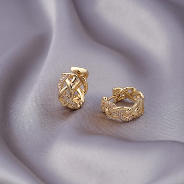 Micro Zircon-encrusted Stud Earrings Woven Twisted Gold Light Luxury High-end Sense - Image 2