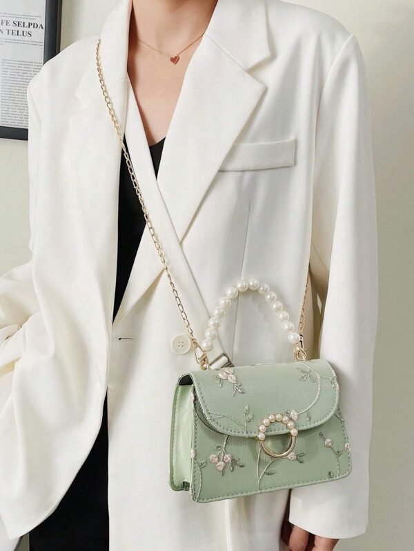 Women's Pearl Lace Chain Crossbody Square Bag - Image 6