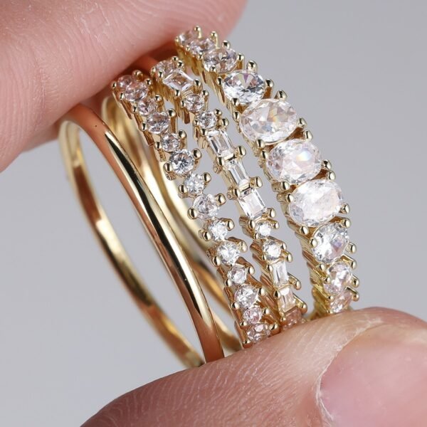 Unisex Zirconium Geometric Four-Piece Ring - Image 10