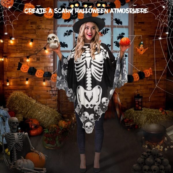 Plus-Size Halloween Lace Skeleton Cape for Women - Image 2