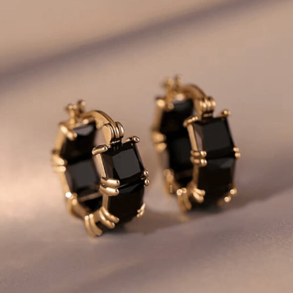 Women's Black Zircon Geometric Earrings - Image 4