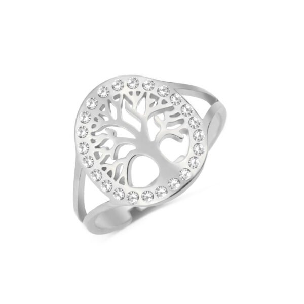 Unisex Hollow Tree Stainless Steel Open Ring - Image 4