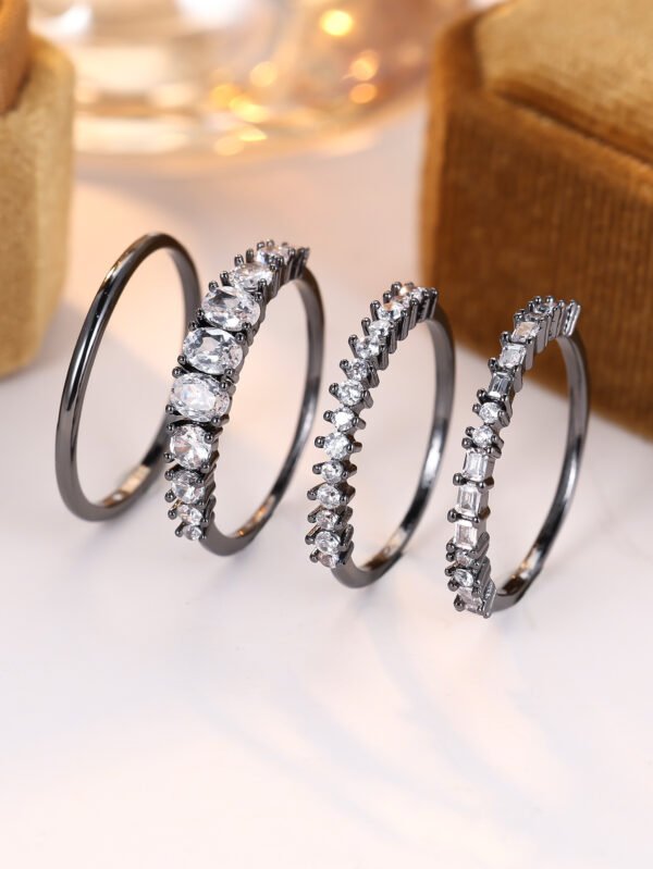 Unisex Zirconium Geometric Four-Piece Ring - Image 5