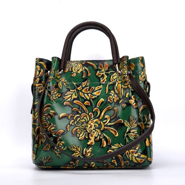 Embossed leather messenger bag