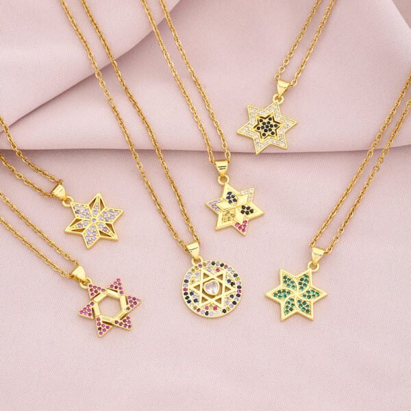 Six-pointed Emerald Zircon Pendant Necklace