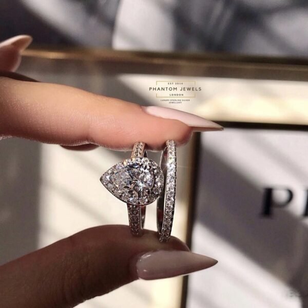 Women's White Gold Water Drop Zircon Wedding Ring - Image 5