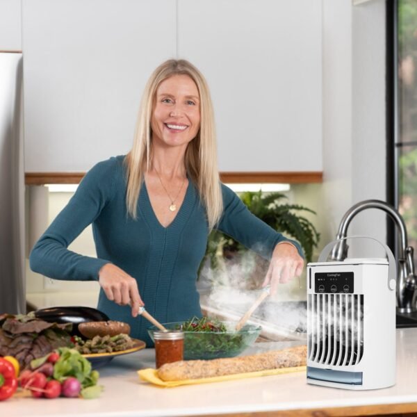 Portable Air Conditioner Fan Evaporative Humidifier 3 Speed Spray Personal Cold Mist Air Cooler Desk Table Fan Water Tank Night Light Adjustable Angel Room Home Office - Image 5