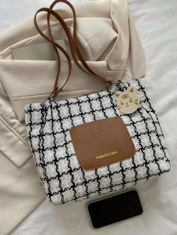 Women's Large Capacity Plaid Commuter Tote Bag - Image 5