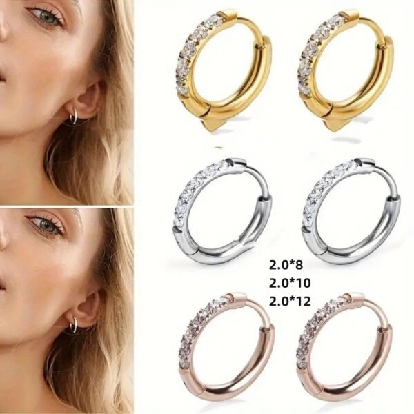 Diamond-studded Earring Titanium Steel Gold Simplicity - Image 4