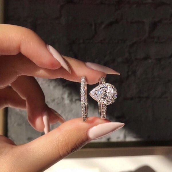 Women's White Gold Water Drop Zircon Wedding Ring - Image 2