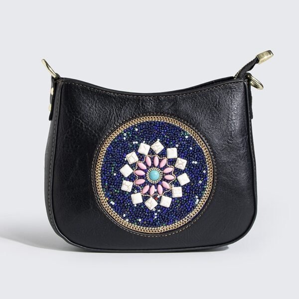 Ethnic Turquoise Bead Straw Bucket Tote Bag - Image 5