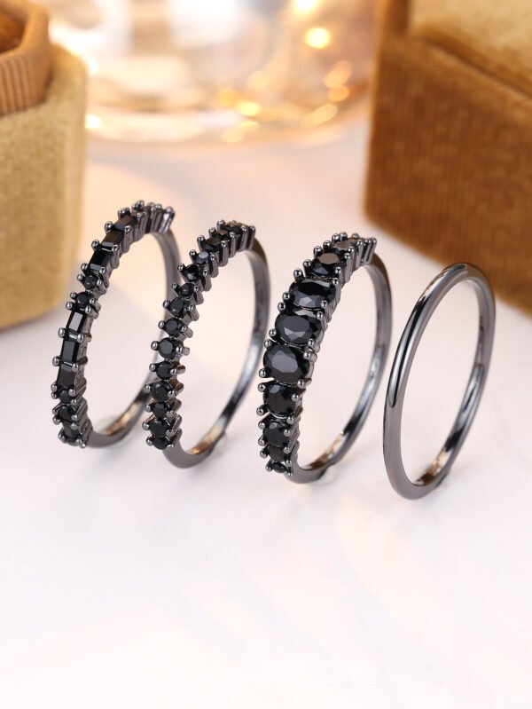 Unisex Zirconium Geometric Four-Piece Ring - Image 6