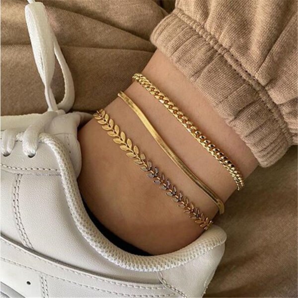 Personalized Retro Metal Texture Chain Leaves Anklets - Image 2