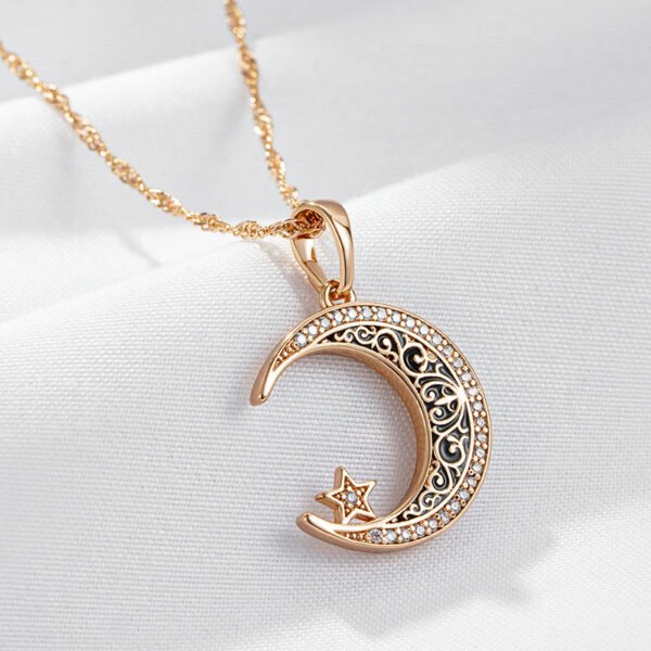 Unisex Rose Gold Star Moon Zircon Necklace - Image 4