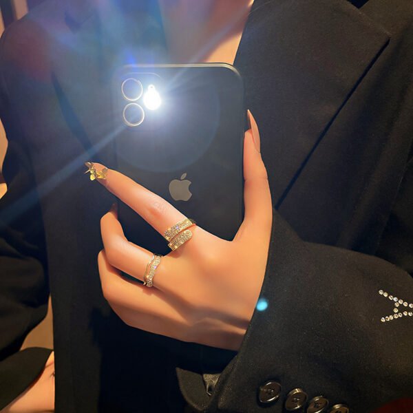Women's Gold Diamond-Embedded Open Ring - Image 3
