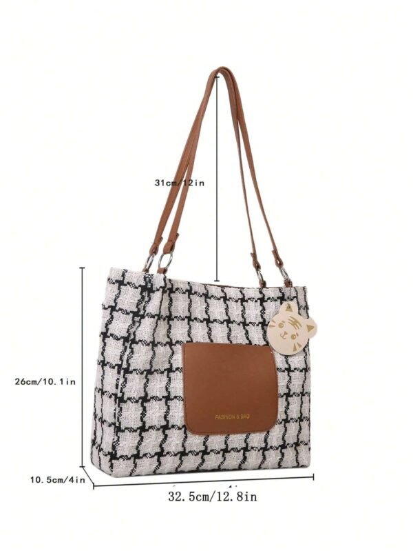 Women's Large Capacity Plaid Commuter Tote Bag - Image 2