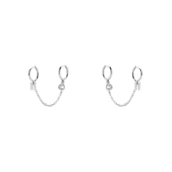 Women's Graceful And Fashionable Sterling Silver Double Ear Piercings Earrings - Image 4