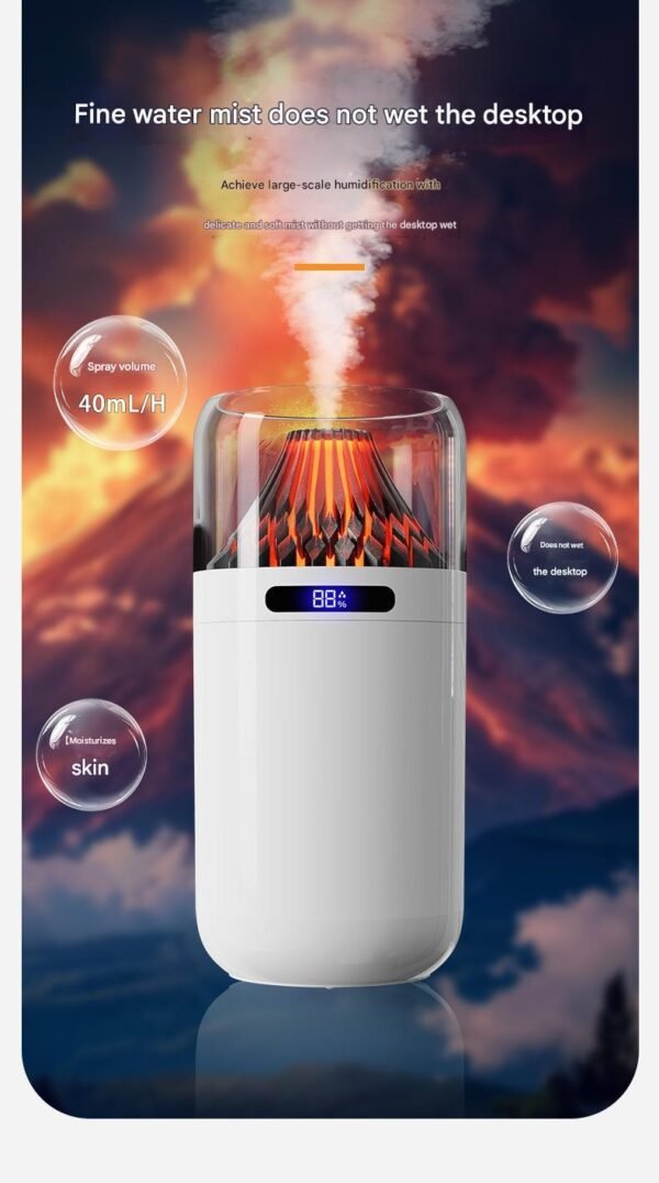 Volcano USB Humidifier Compact Battery-Powered Digital Display Car Aromatherapy Charging Air Moisturizing Humidifier - Image 4