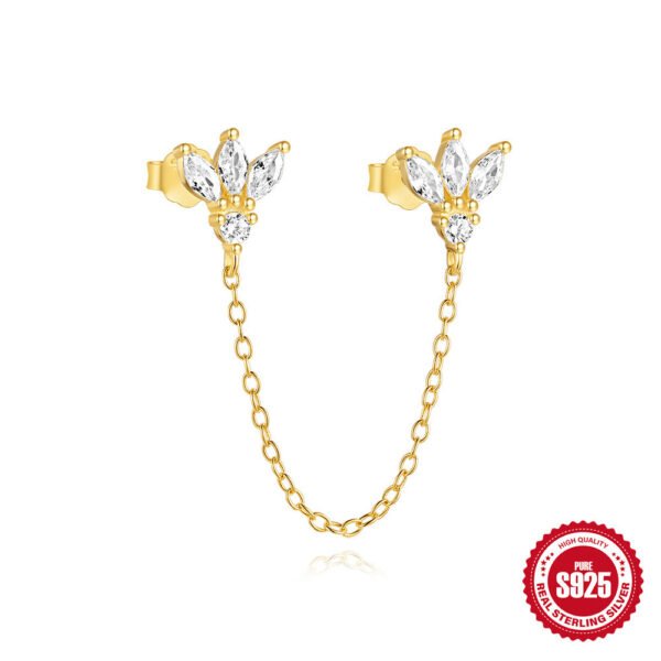 New S925 Sterling Silver Double Ear Piercings Zircon Chain Stud Earrings - Image 4