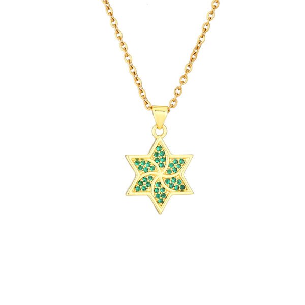Six-pointed Emerald Zircon Pendant Necklace - Image 6